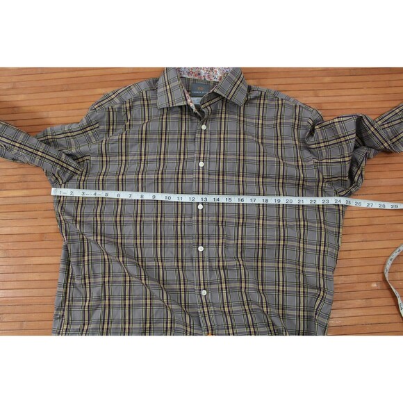Thomas Dean Men's size L L/S Button-Front purple yellow Plaid Flip Cuff paisley - Picture 6 of 8